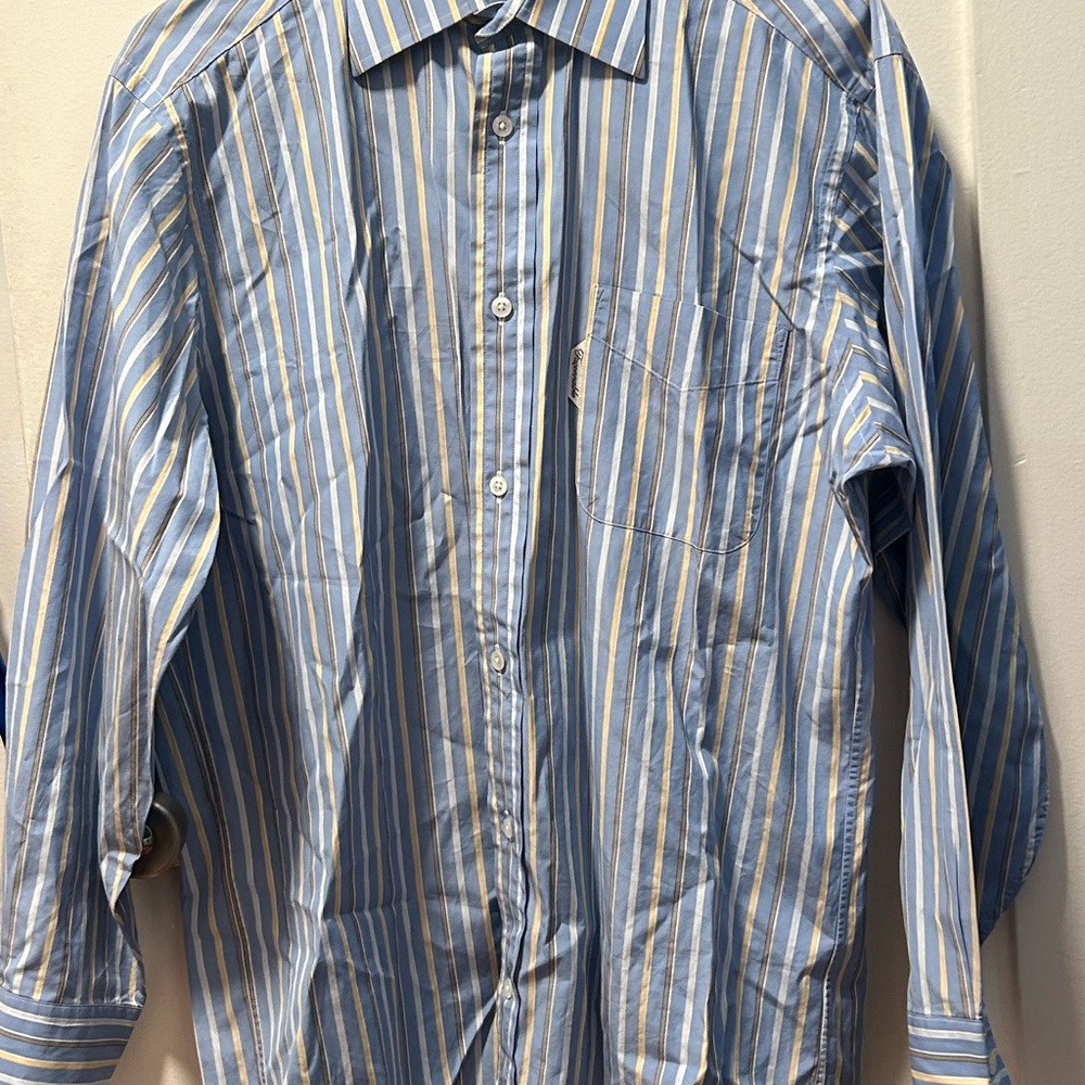 Faconnable Blue and White Casual Button Down Shirt